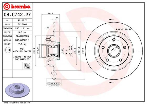 BREMBO brzdový kotúč 08.C742.27, súprava 2 ks