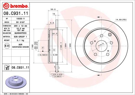 BREMBO brzdový kotúč 08.C931.11, súprava 2 ks