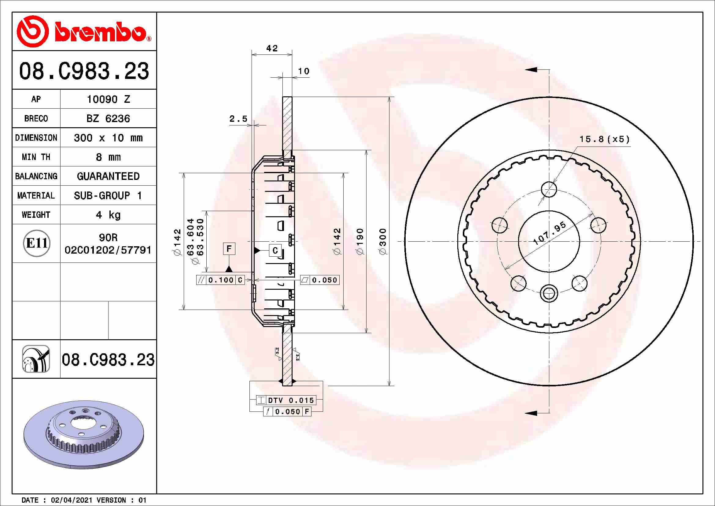 BREMBO brzdový kotúč 08.C983.23, súprava 2 ks