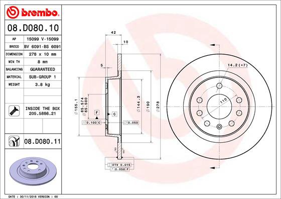 BREMBO brzdový kotúč 08.D080.11, súprava 2 ks