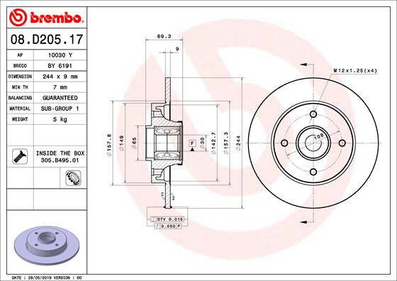BREMBO brzdový kotúč 08.D205.17, sada 2 ks