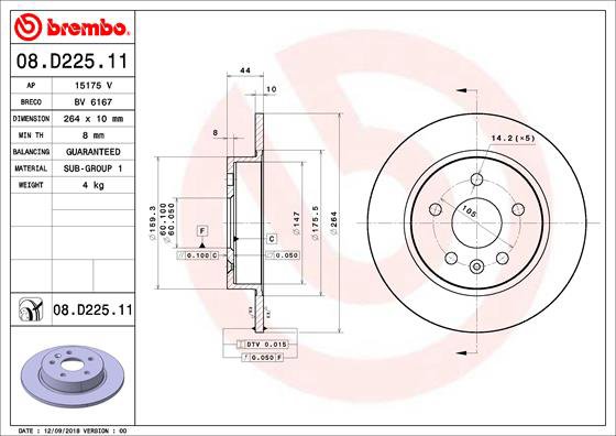 BREMBO brzdový kotúč 08.D225.11, súprava 2 ks
