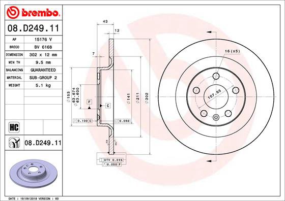 BREMBO brzdový kotúč 08.D249.11, súprava 2 ks