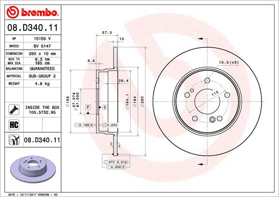 BREMBO brzdový kotúč 08.D340.11, súprava 2 ks