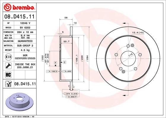 BREMBO brzdový kotúč 08.D415.11, súprava 2 ks