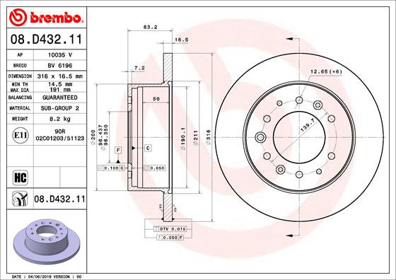 BREMBO brzdový kotúč 08.D432.11, súprava 2 ks
