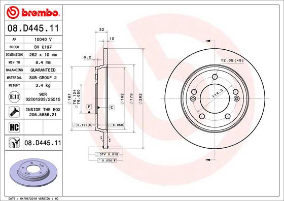 BREMBO brzdový kotúč 08.D445.11, súprava 2 ks