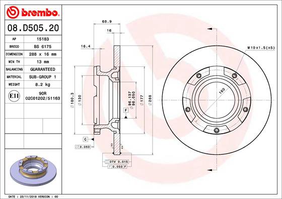 BREMBO brzdový kotúč 08.D505.20, súprava 2 ks