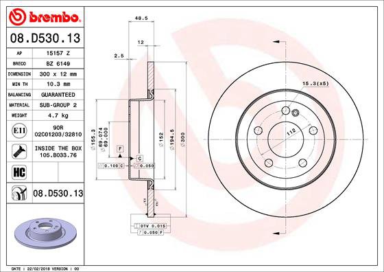 BREMBO brzdový kotúč 08.D530.13, súprava 2 ks