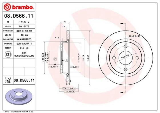 BREMBO brzdový kotúč 08.D566.11, súprava 2 ks