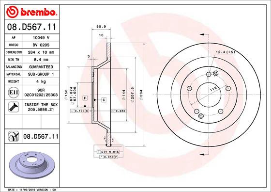 BREMBO brzdový kotúč 08.D567.11, súprava 2 ks