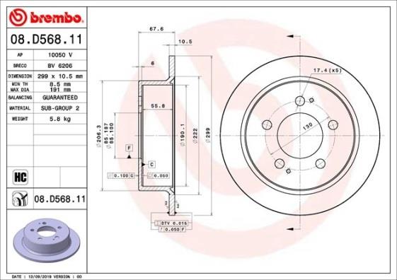 BREMBO brzdový kotúč 08.D568.11, súprava 2 ks