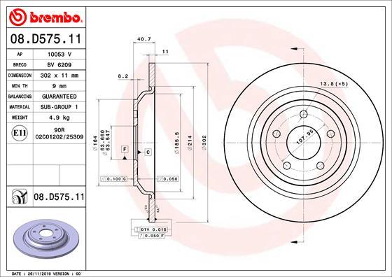 BREMBO brzdový kotúč 08.D575.11, súprava 2 ks