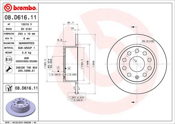 BREMBO brzdový kotúč 08.D616.11, súprava 2 ks