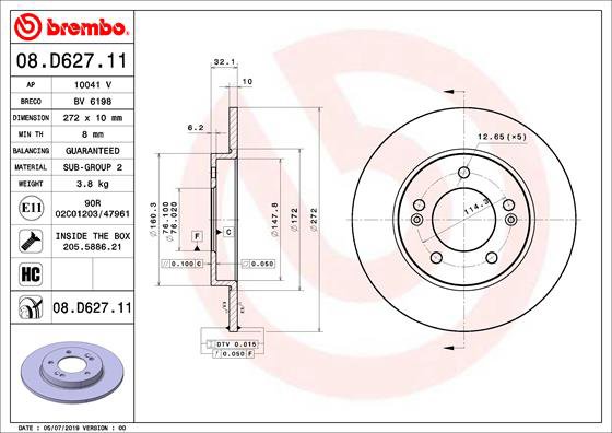 BREMBO brzdový kotúč 08.D627.11, súprava 2 ks