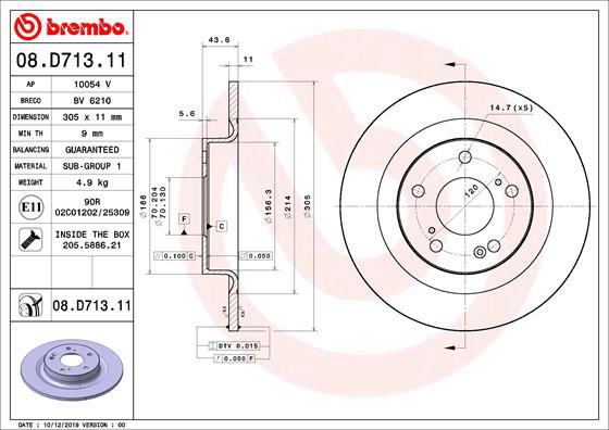 BREMBO brzdový kotúč 08.D713.11, sada 2 ks