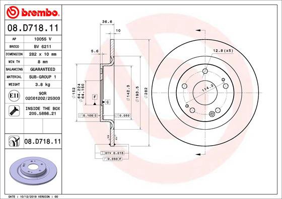 BREMBO brzdový kotúč 08.D718.11, súprava 2 ks