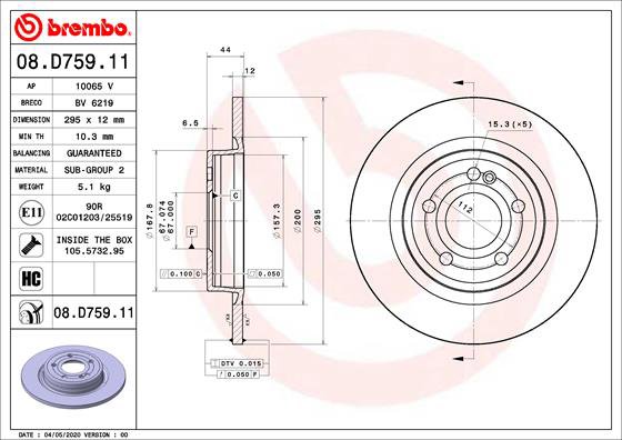 BREMBO brzdový kotúč 08.D759.11, sada 2 ks
