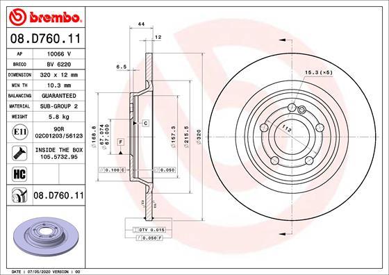 BREMBO brzdový kotúč 08.D760.11, súprava 2 ks