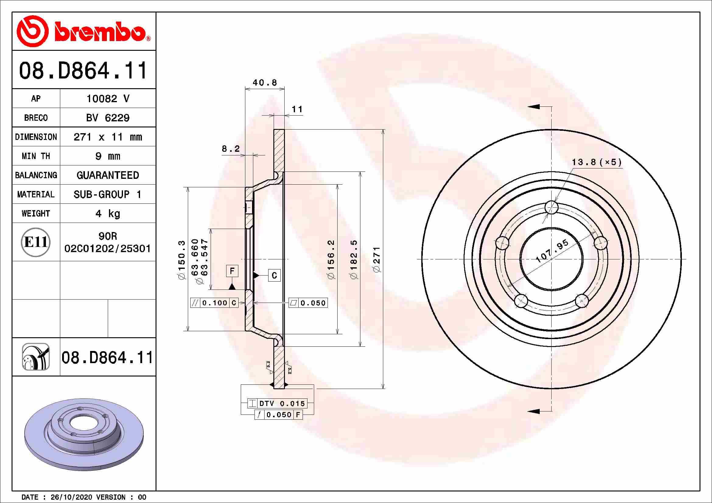 BREMBO brzdový kotúč 08.D864.11, súprava 2 ks