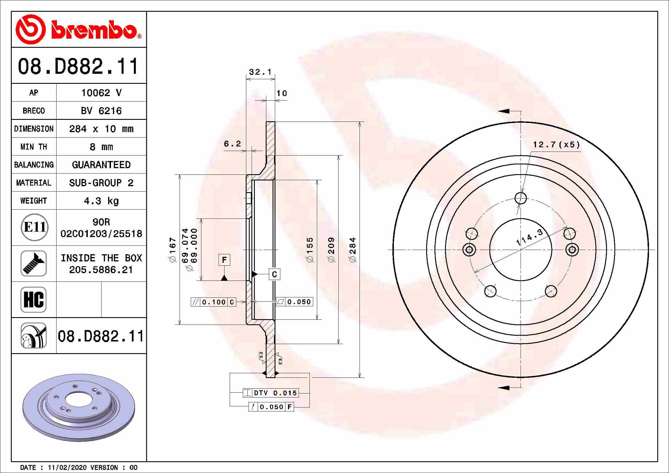BREMBO brzdový kotúč 08.D882.11, súprava 2 ks