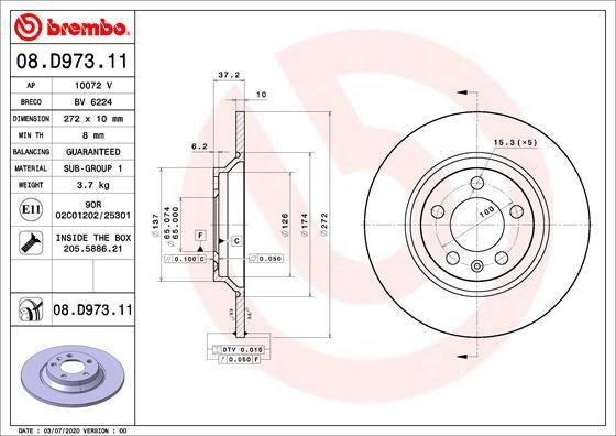 BREMBO brzdový kotúč 08.D973.11, súprava 2 ks