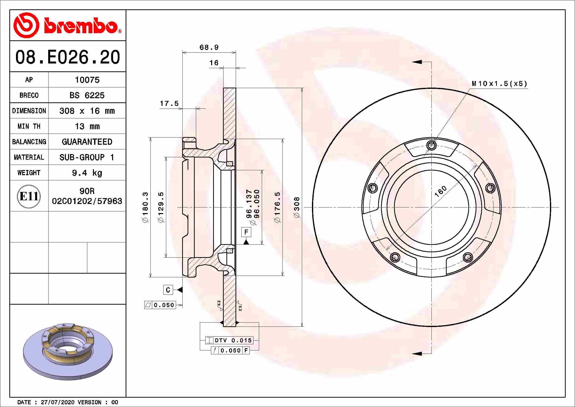 BREMBO brzdový kotúč 08.E026.20, súprava 2 ks
