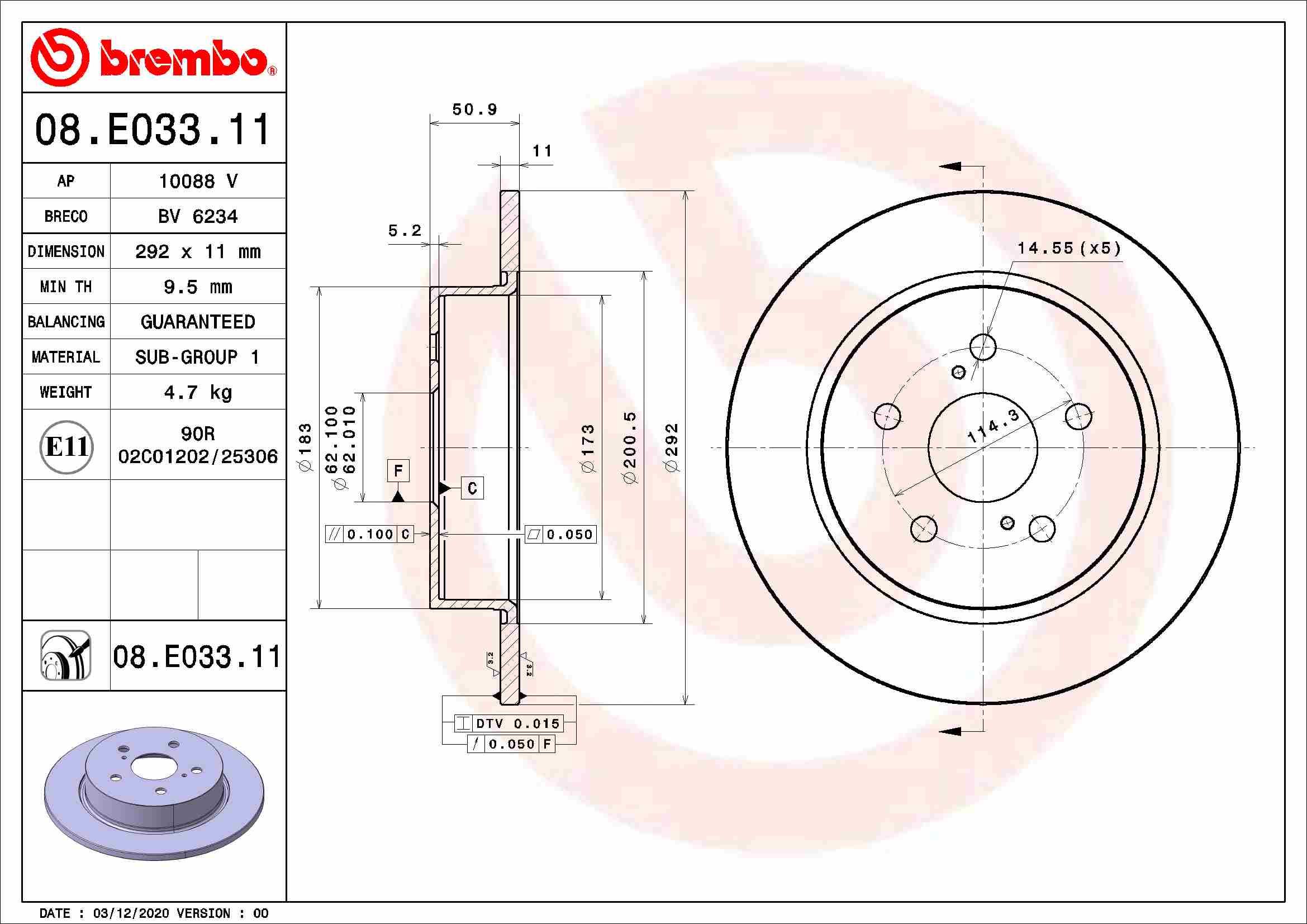 BREMBO brzdový kotúč 08.E033.11, súprava 2 ks