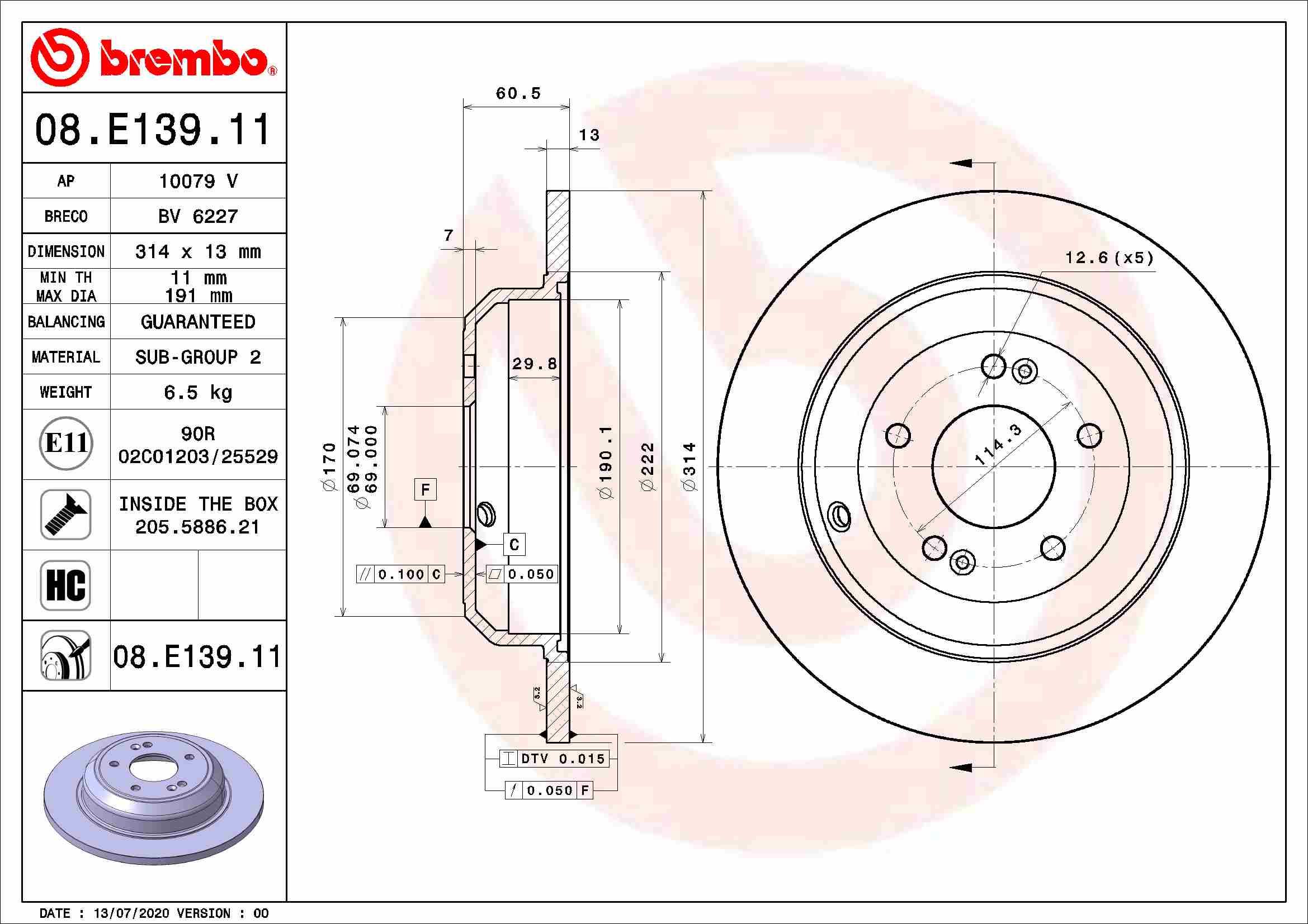 BREMBO brzdový kotúč 08.E139.11, súprava 2 ks