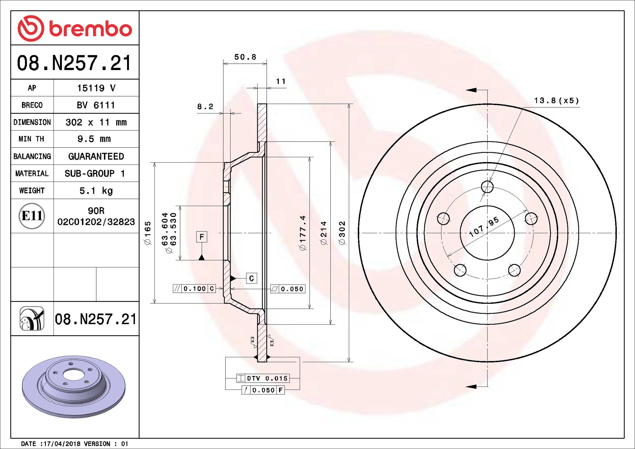 BREMBO brzdový kotúč 08.N257.21, súprava 2 ks