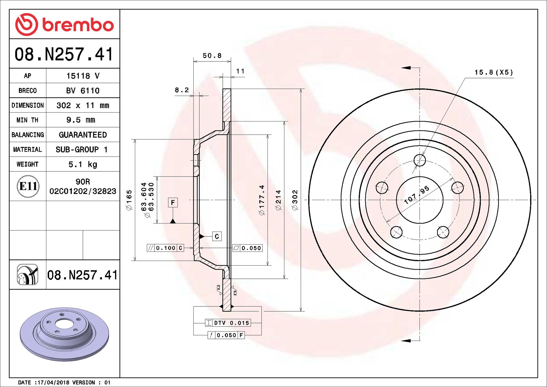 BREMBO brzdový kotúč 08.N257.41, súprava 2 ks