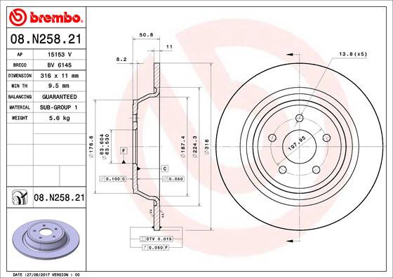 BREMBO brzdový kotúč 08.N258.21, súprava 2 ks