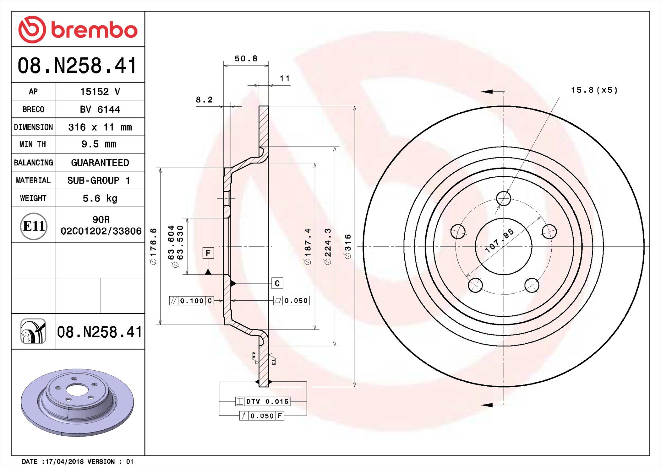 BREMBO brzdový kotúč 08.N258.41, súprava 2 ks