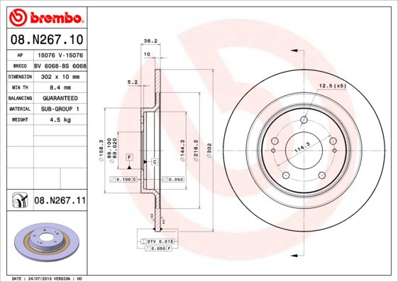 BREMBO brzdový kotúč 08.N267.11, súprava 2 ks