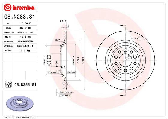 BREMBO brzdový kotúč 08.N283.81, súprava 2 ks