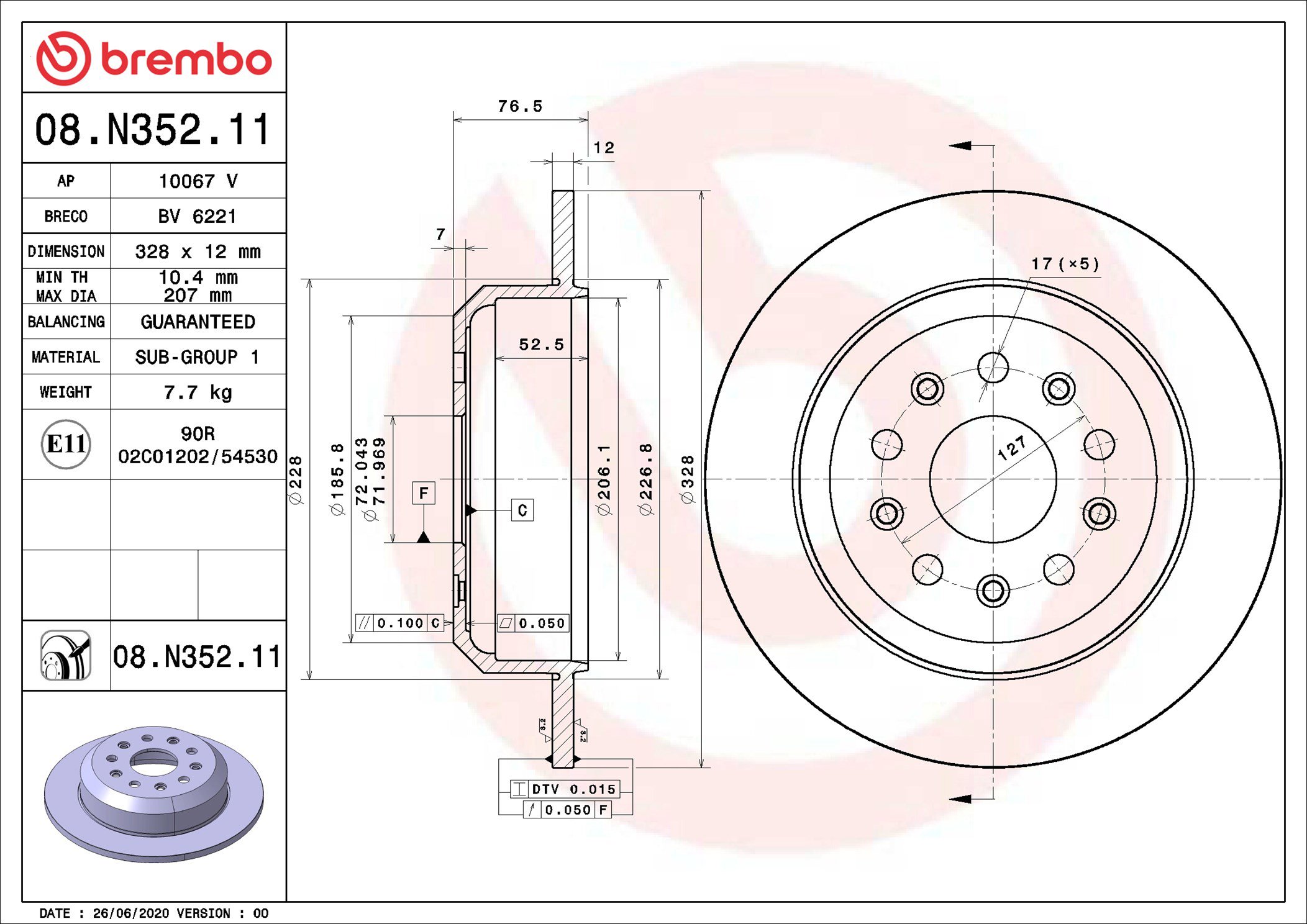 BREMBO brzdový kotúč 08.N352.11, súprava 2 ks