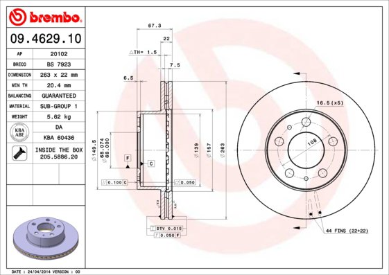 BREMBO brzdový kotúč 09.4629.10, súprava 2 ks