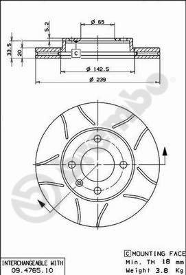BREMBO brzdový kotúč 09.4765.75, súprava 2 ks