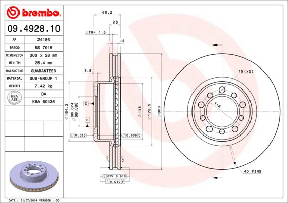 BREMBO brzdový kotúč 09.4928.10, súprava 2 ks
