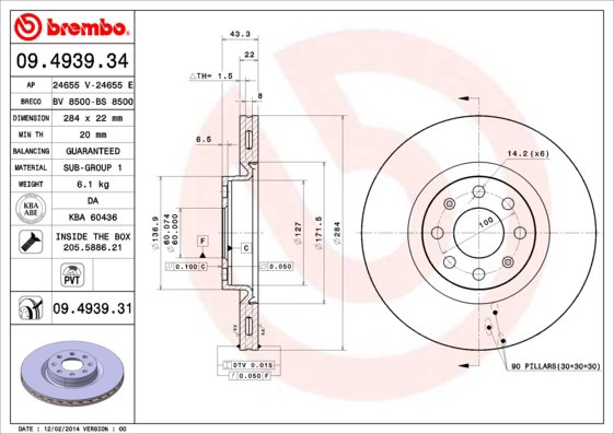 BREMBO brzdový kotúč 09.4939.31, súprava 2 ks