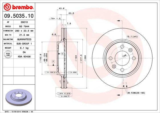 BREMBO brzdový kotúč 09.5035.10, súprava 2 ks