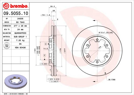BREMBO brzdový kotúč 09.5055.10, súprava 2 ks
