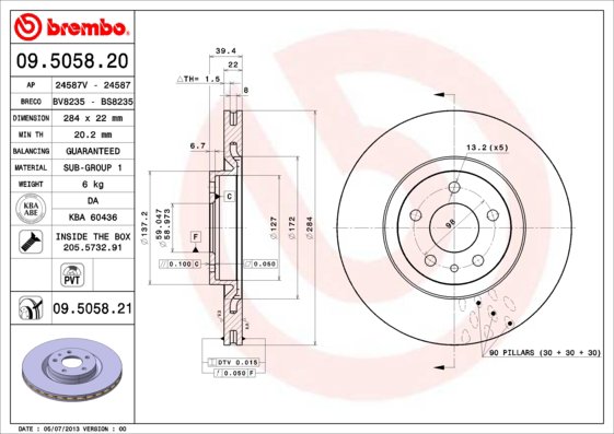 BREMBO brzdový kotúč 09.5058.21, súprava 2 ks