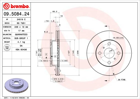 BREMBO brzdový kotúč 09.5084.24, súprava 2 ks