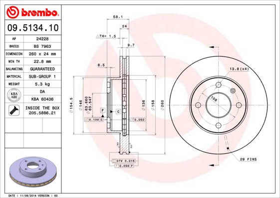 BREMBO brzdový kotúč 09.5134.10, súprava 2 ks