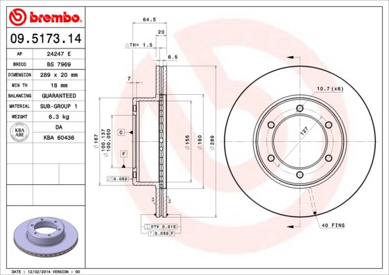 BREMBO brzdový kotúč 09.5173.14, súprava 2 ks