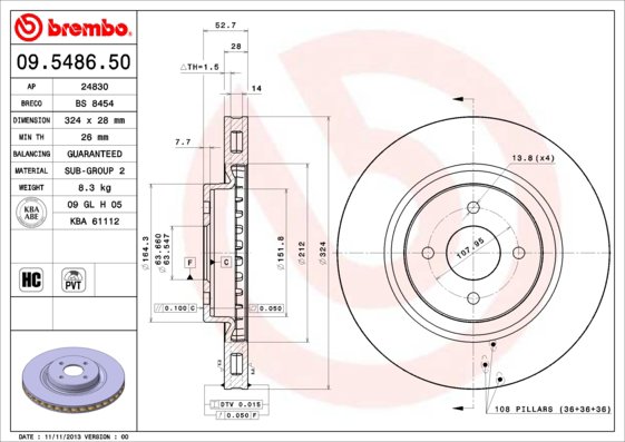 BREMBO brzdový kotúč 09.5486.50, súprava 2 ks