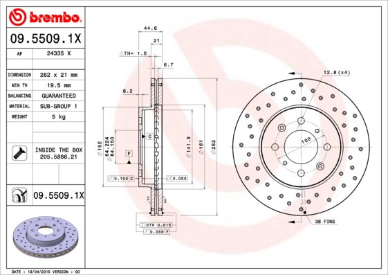 BREMBO brzdový kotúč 09.5509.1X, súprava 2 ks