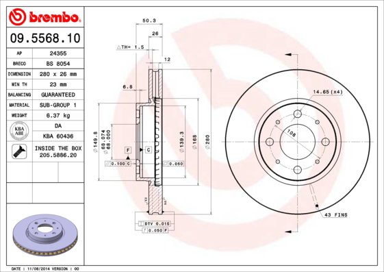 BREMBO brzdový kotúč 09.5568.10, súprava 2 ks