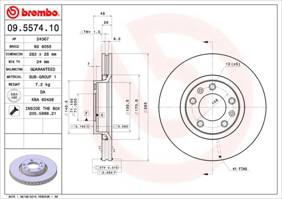BREMBO brzdový kotúč 09.5574.10, súprava 2 ks
